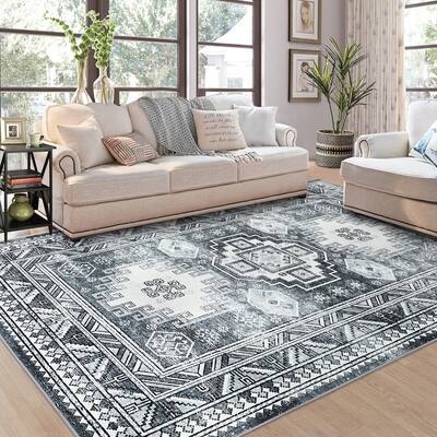 GlowSol Persian Rug Vintage Oriental Floral Printed Rug Soft Floor Cover for Living Room Bedroom Non-Slip Low Pile Carpet