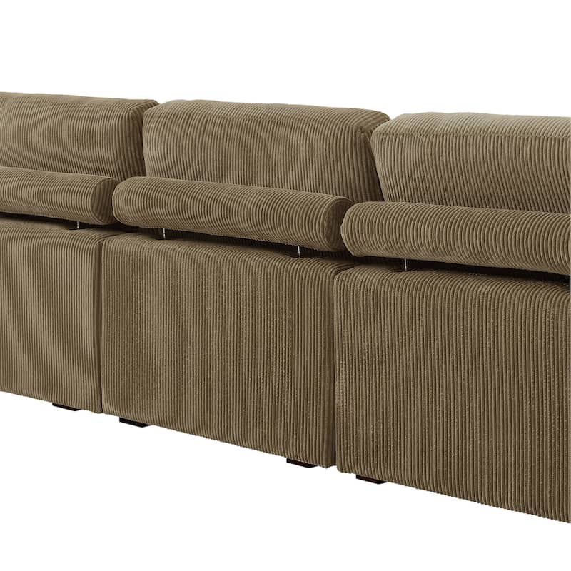 118" W Corduroy L-shape Modular Sectional Sofa with Pillows