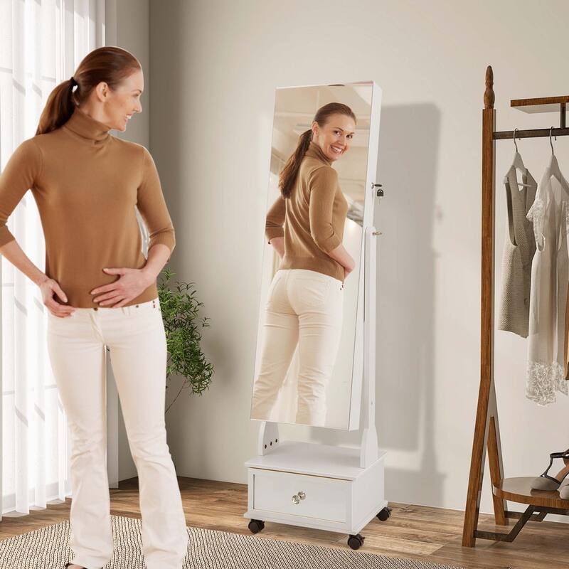 Jewelry Cabinet Armoire Full-Length Mirror Lockable w/ LED Lights