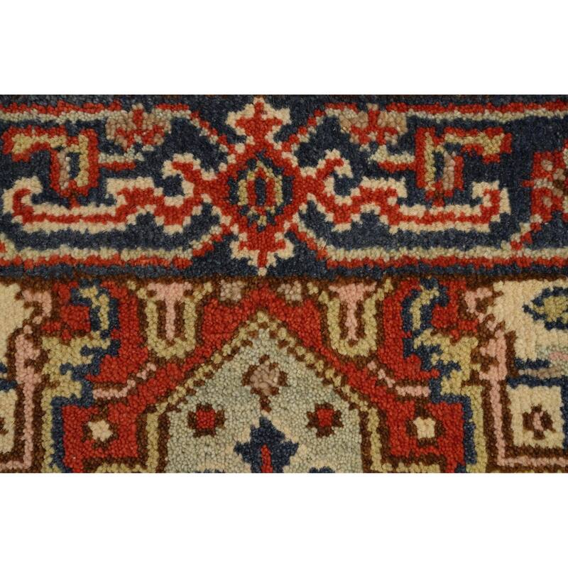Hand Knotted Oriental 100% Wool Carpet Traditional Geometric Beige & Ivories Heriz (serapi) Runner Rug - 8' 1'' X 2' 7''