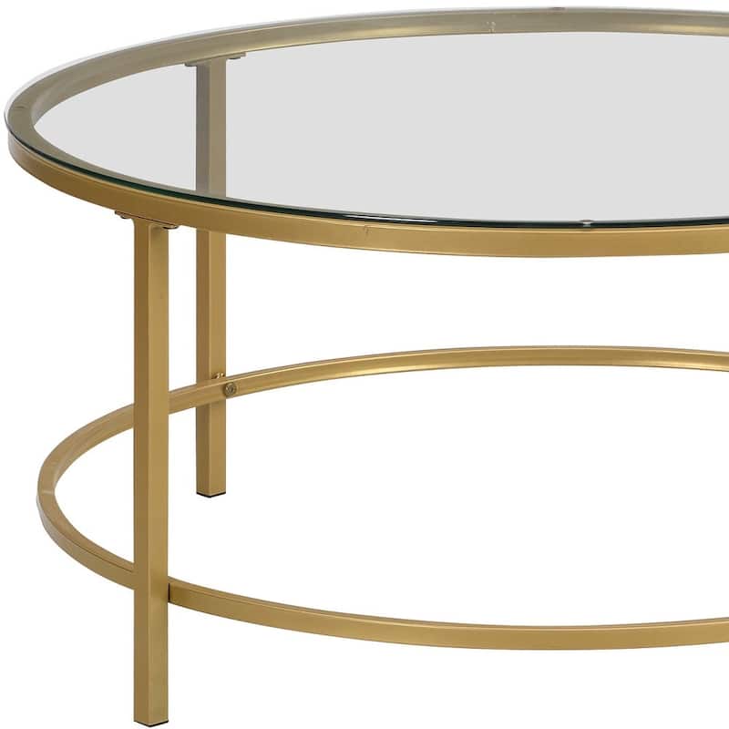 36-Inch Gold Round Coffee Table with Clear Glass Top for Living Room - 36” x 36” x 18”