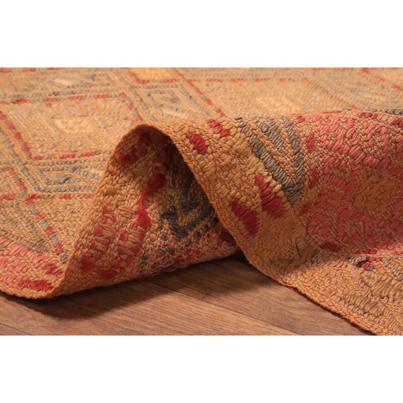 Hand Woven Oriental 100% Wool Carpet Southwestern Tribal Oranges & Rust Kilim Area Rug - 7' 4'' X 6' 1''
