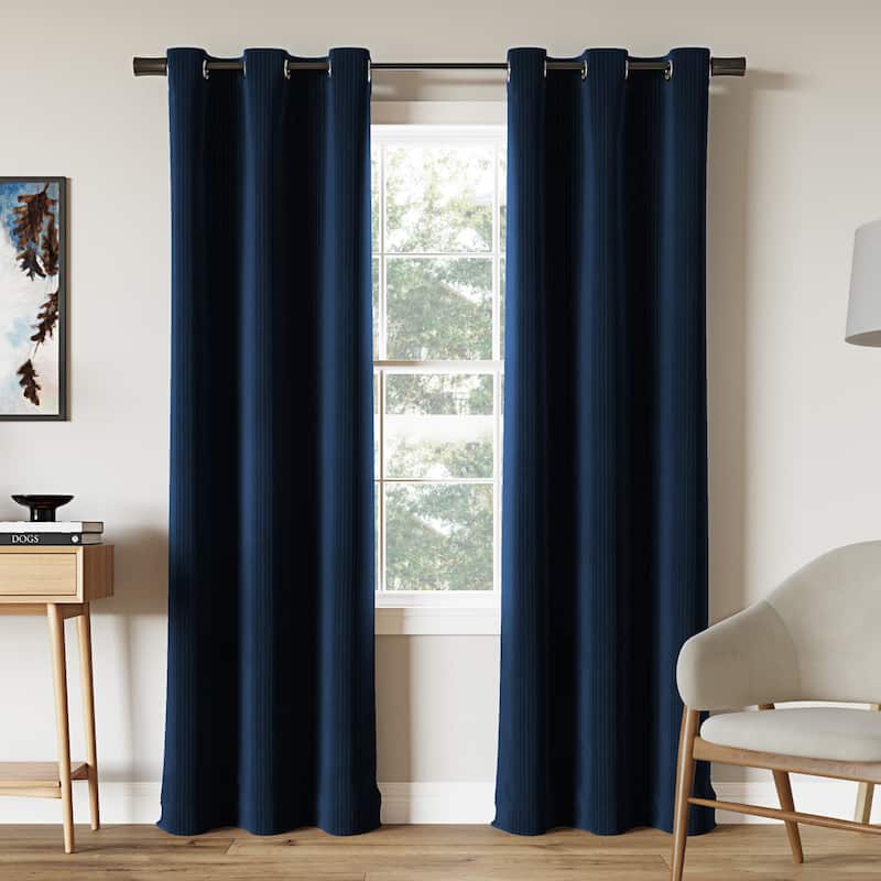 Sun Zero Cascade Pleated Velvet Blackout Grommet 1-Piece Curtain Panel, Single Panel - 40" x 84" - Navy Blue