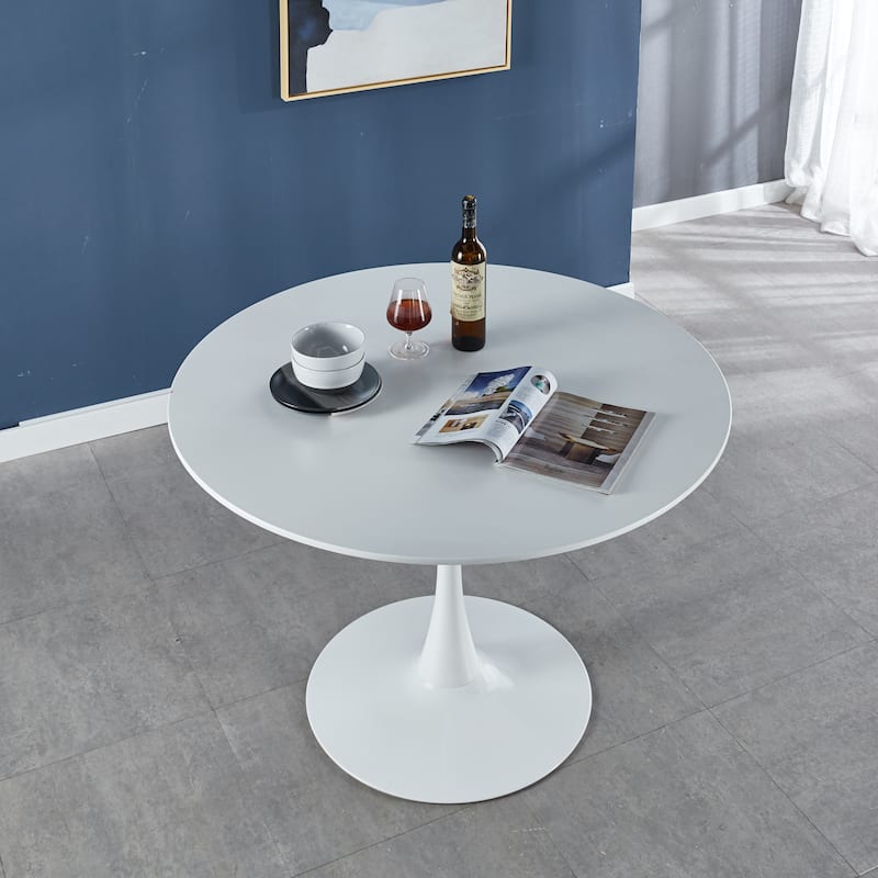 42.1" Mid-century Dining Table for 4-6 people With Round MDF Table Top, Pedestal Dining Table, End Table - White