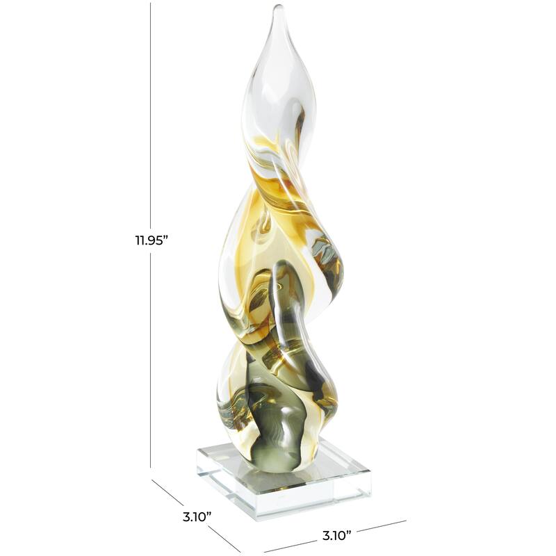 Clear Glass Twisted Abstract Decorative Sculpture with Green Accents