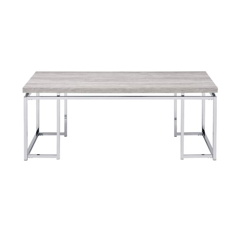 Coffee Table with Rectangular Tabletop and Metal Legs, Silver and Brown