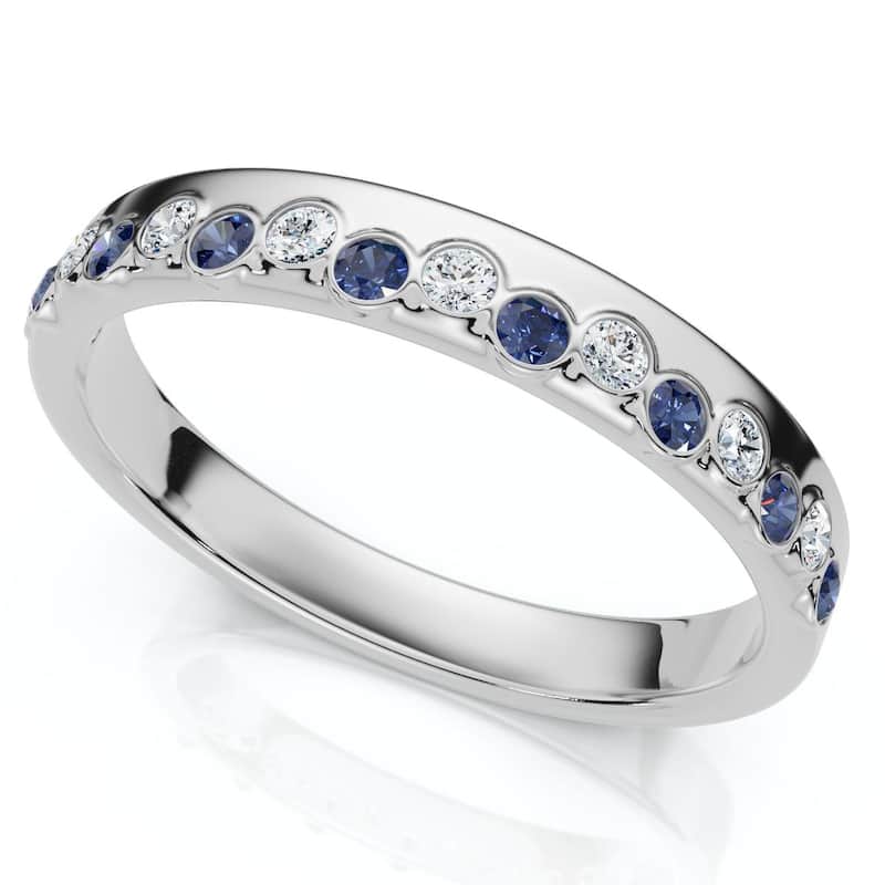 Bliss Diamond 1/5Ct Diamond & Sapphire Rhythm Anniversary Band Gold or Platinum Lab Grown