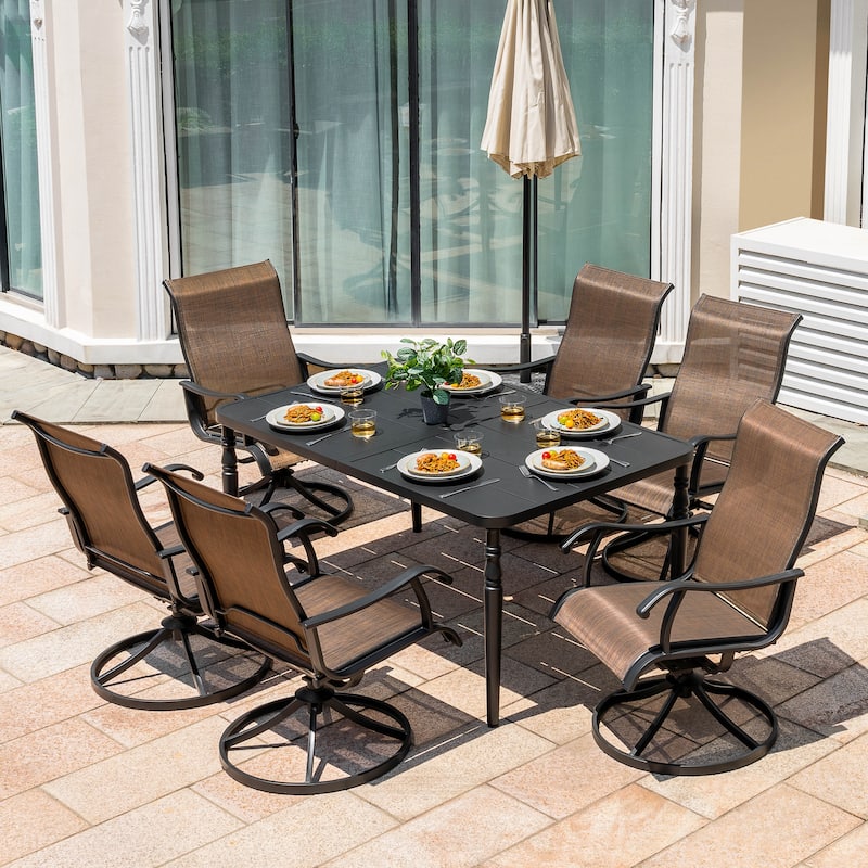 Patio 7-Piece Textilene Swivel Dining Set with Umbrella Hole