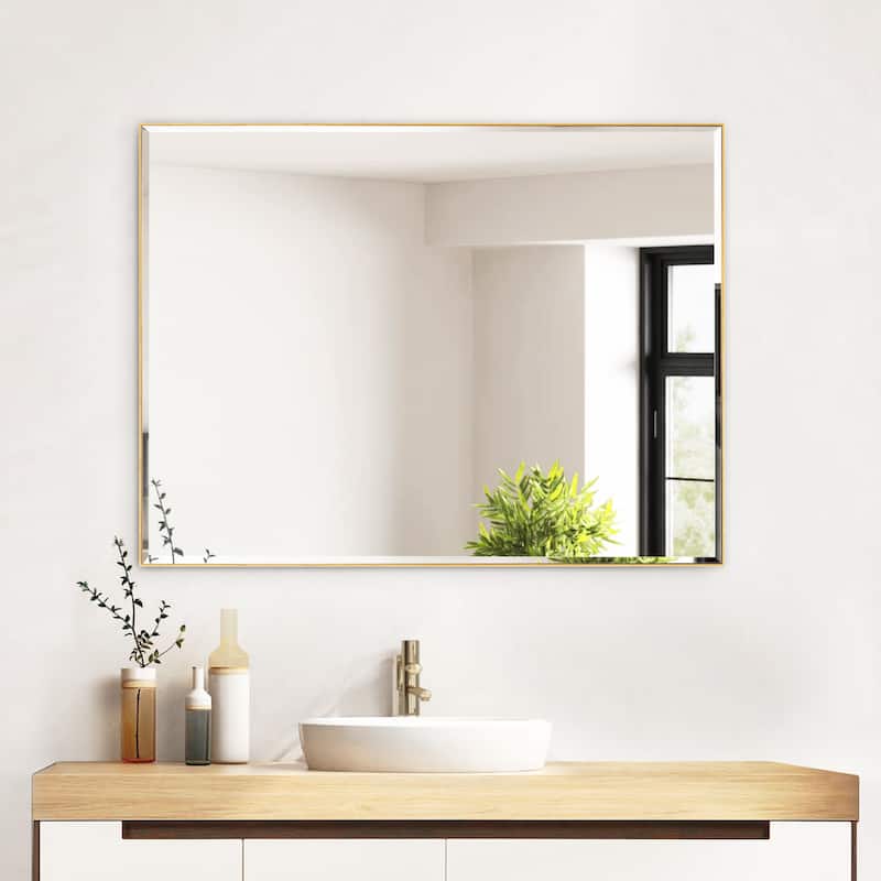 Rectangle Metal Framed Beveled Edge Bathroom Vanity Mirror - 32"W x 24"H - Gold