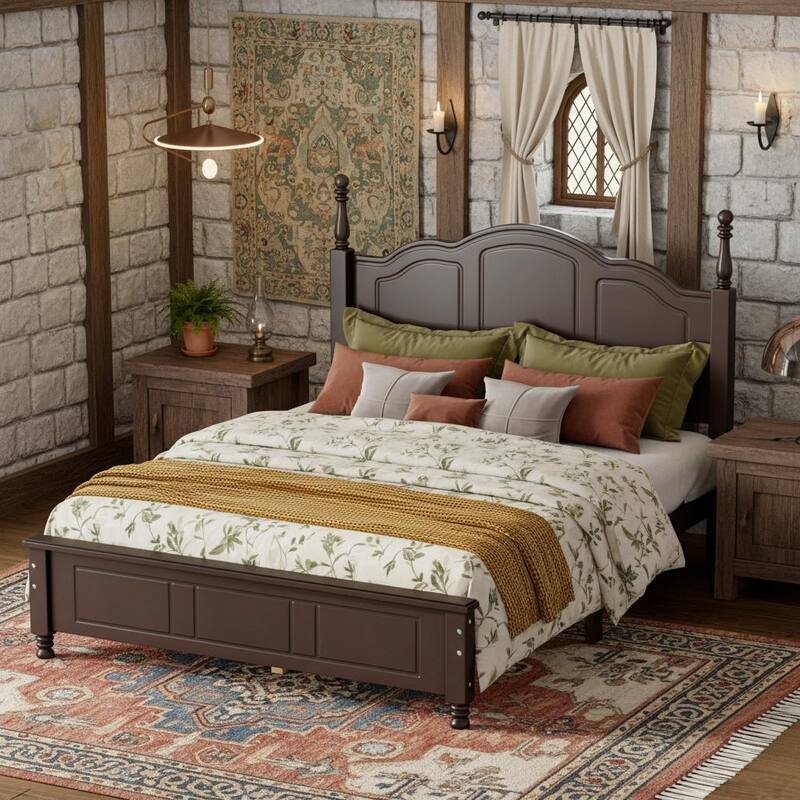 Retro Wood Platform Bed Frame with Wooden Slat Support by Harper&Bright Designs