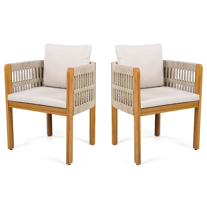 Christopher Knight Home - Isolde Acacia Wood Outdoor Dining Chair（Set of 2） - Beige,Brown Mix,Teak