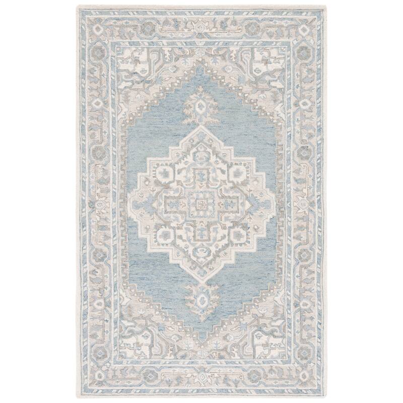 SAFAVIEH Handmade Metro Manolica Oriental Wool Rug - 6' Square - Light Blue/Ivory