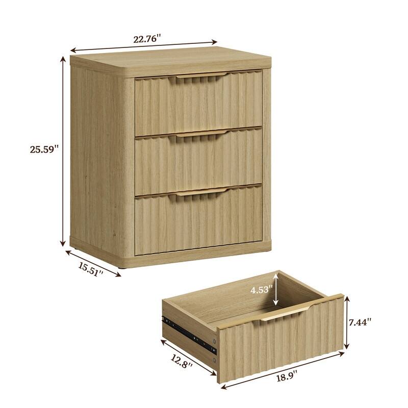 Versatile Retro Nightstand 3 Drawers Wavy Design