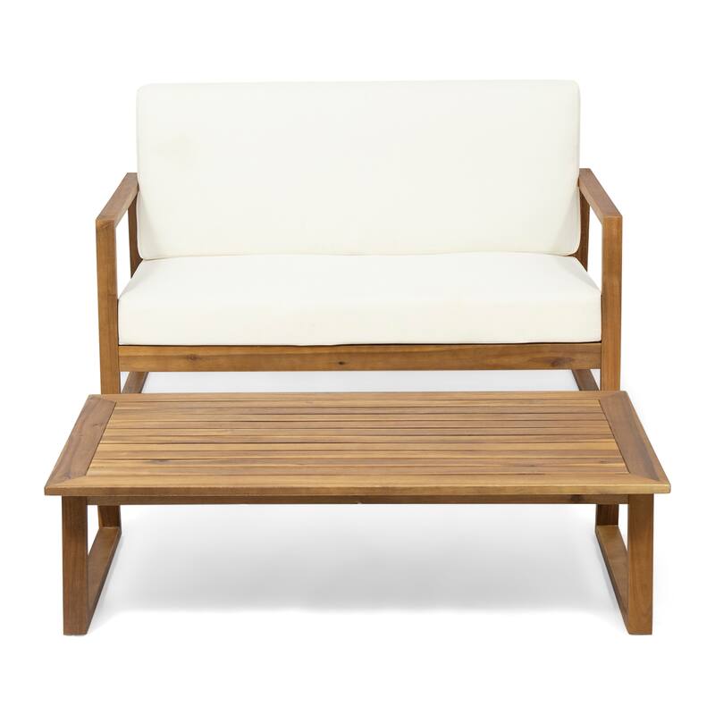 Belgian Outdoor Acacia Wood Chat Set by Christopher Knight Home
