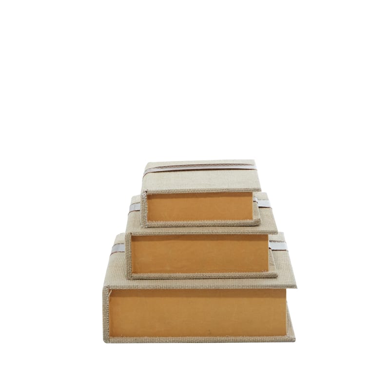 Roche River Decor - Linen Fabric Chevron Patterned or Texxtured Faux Book Storage Box - Set of 3 or 4 Multi-Colored