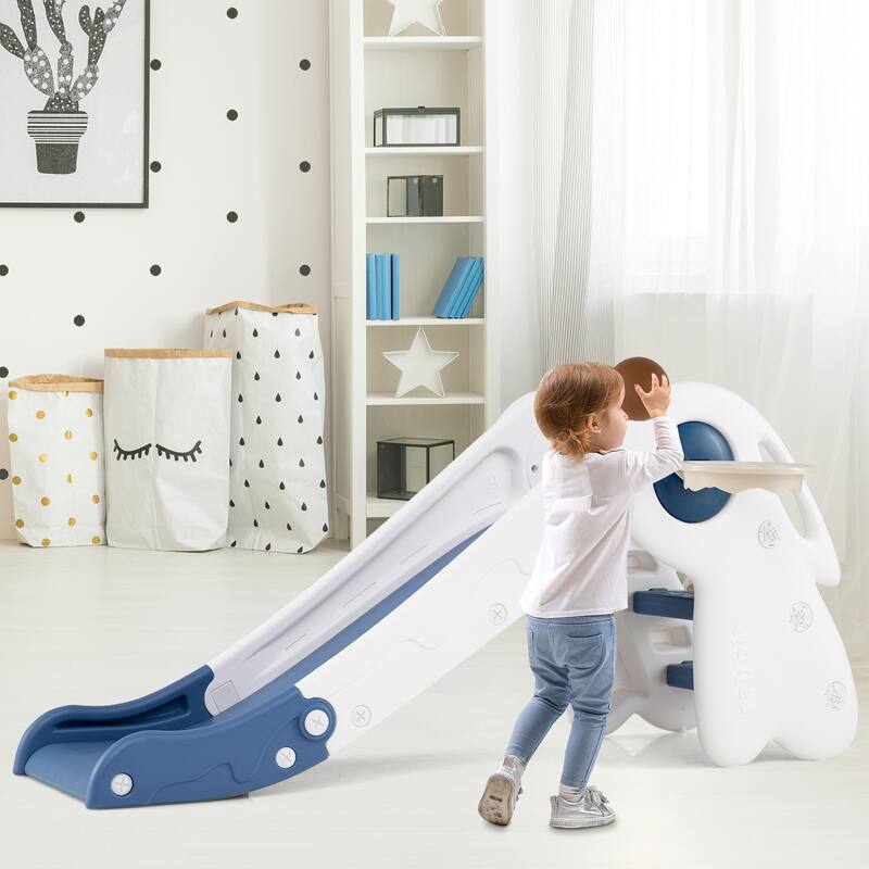 Gymax 3 in 1 Toddler Slide w/Basketball Hoop & Basketball Foldable