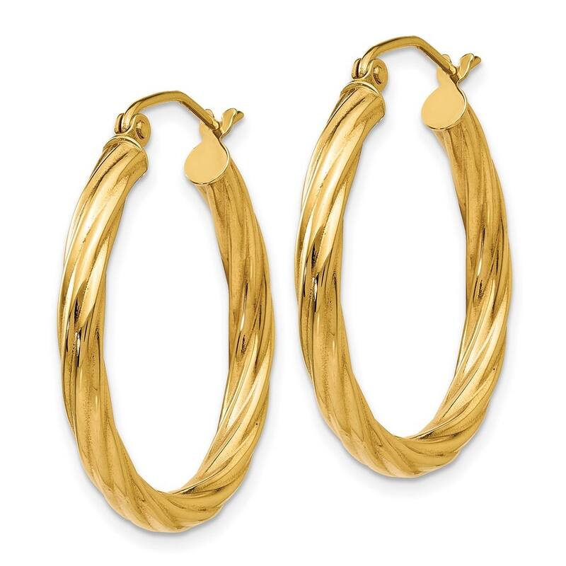 Curata 14k Yellow Gold Polished 25x 3.25mm Twisted Hoop Earrings