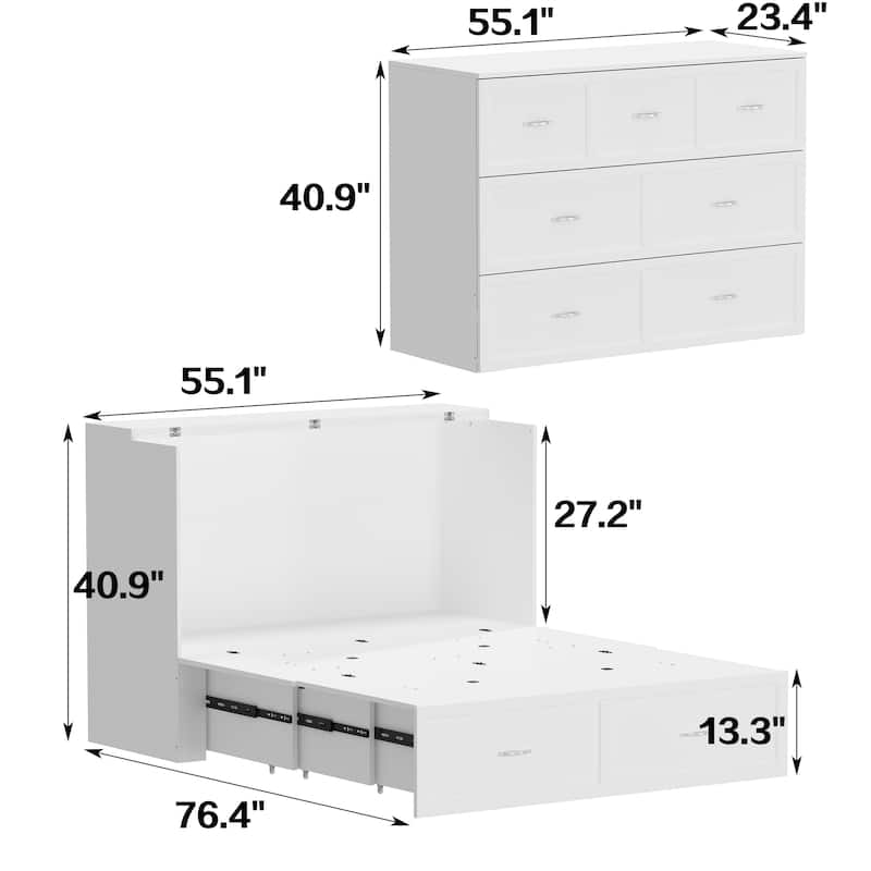 Full Size Bed Cabinet Dresser Bed w/ Drawer Convert into Cube Cabinet
