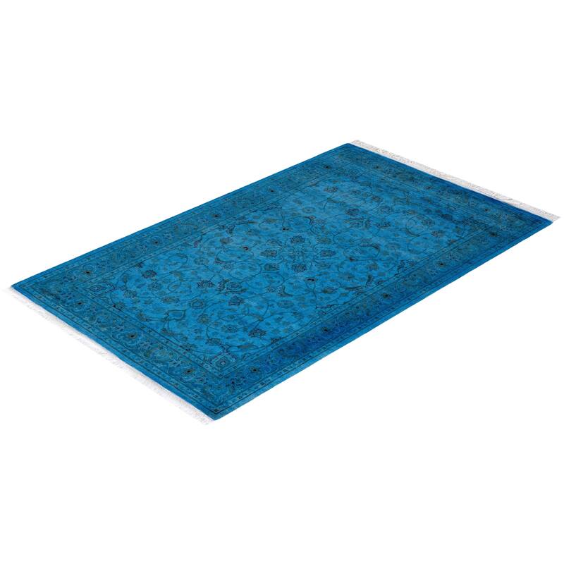 Overton Hand Knotted Wool Vintage Inspired Modern Contemporary Overdyed Blue Area Rug - 3' 1" x 5' 1"