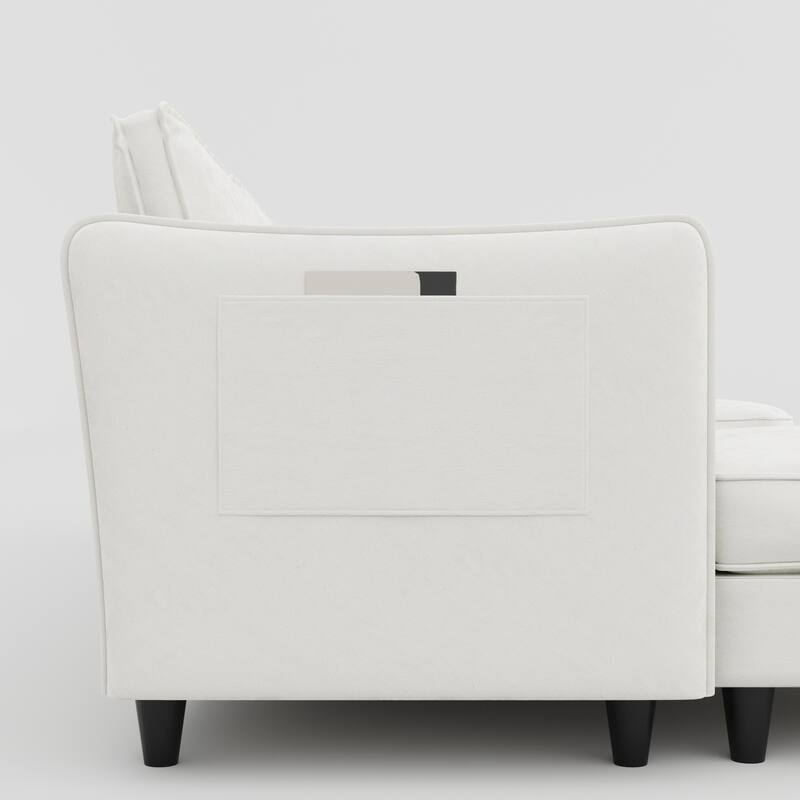 Convertible Sectional Sofa with Movable Ottoman, L-Shaped Sofa with Side Pockets, Corner 3 Seater Sofa for Living Room, Office