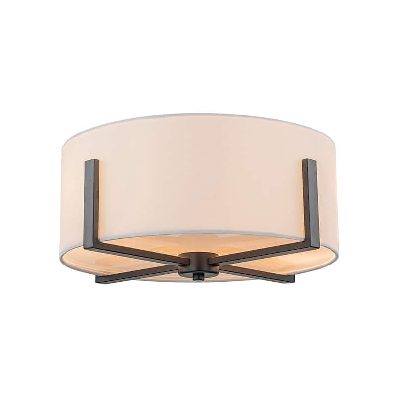 16.9''W 2-Light Drum Semi-flush Mount With White Fabric Shade