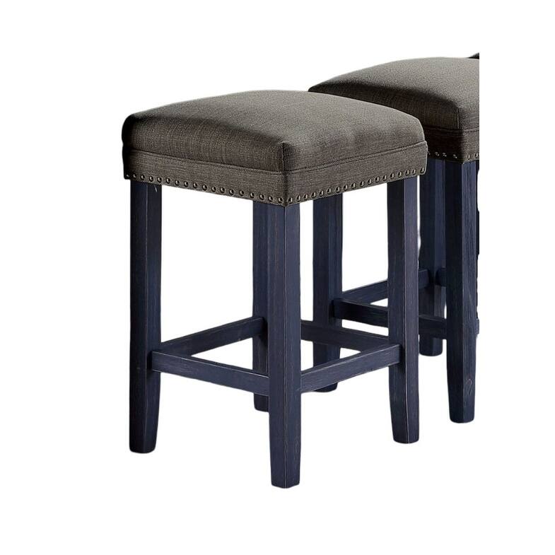 Transitional Style 4pc Dining Table Set 1x Table 3x Stool Padded Seat Nailhead Trim USB Port