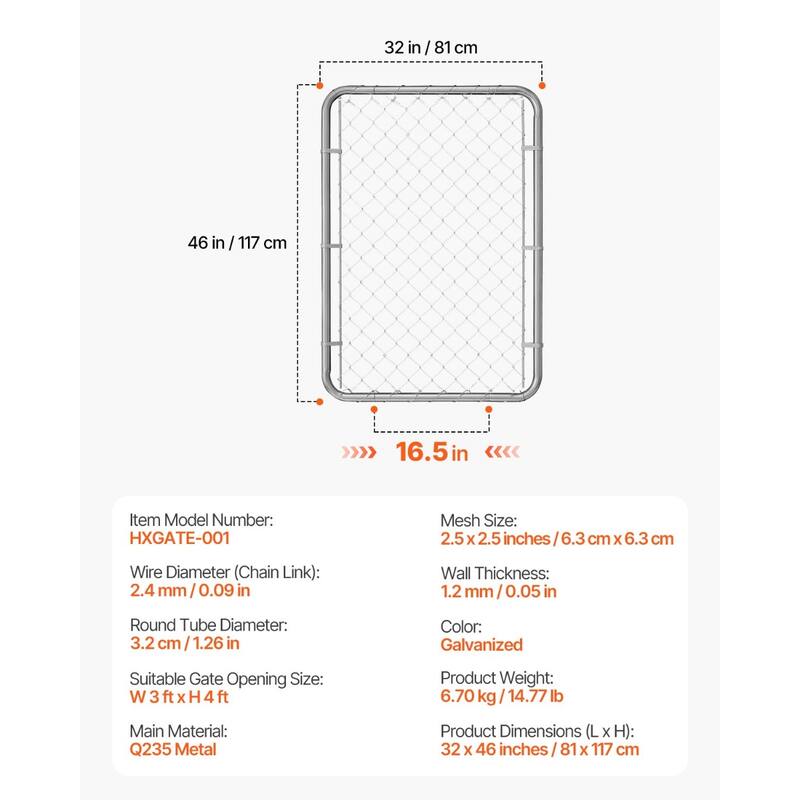 Galvanized Steel Chain Link Gate for Outdoor Yard and Garden