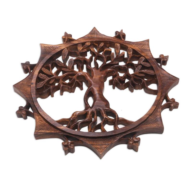 Novica Handmade Sunshine Tree Wood Relief Panel
