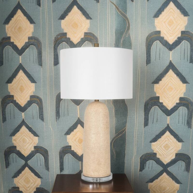 Polyresin 32" Table Lamp with Linen Shade, Yellowish Brown (Set of 2)