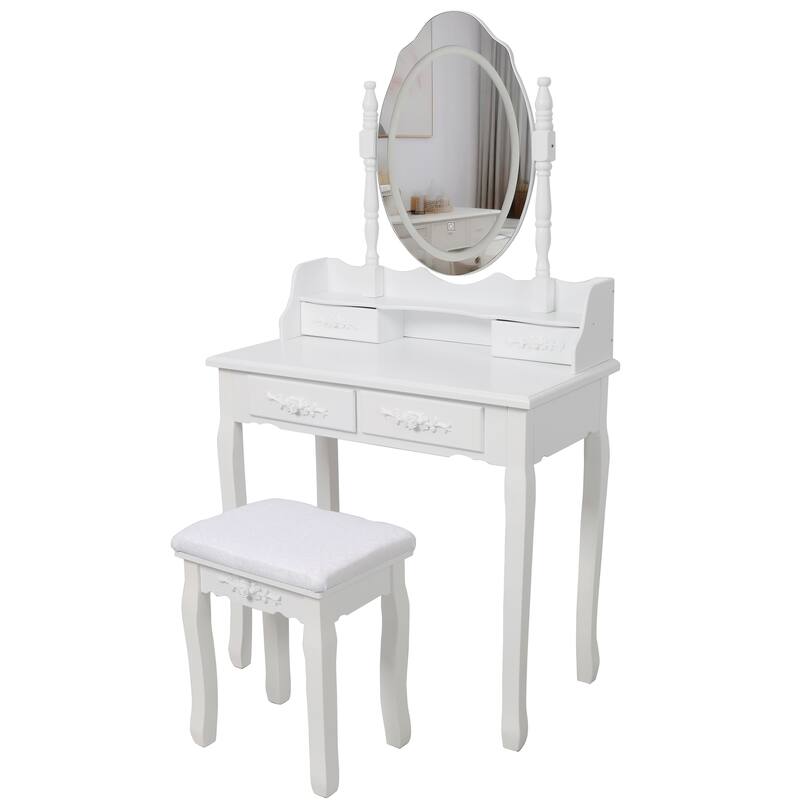 Lighted Princess Vanity Table Set with Mirror & Stool, 4 Drawers & Adjustable LED Light Modes
