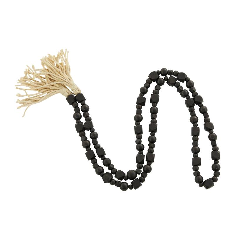 Bohemian Natural Wood Bead Garland with Cotton Tassels - 80 x 1