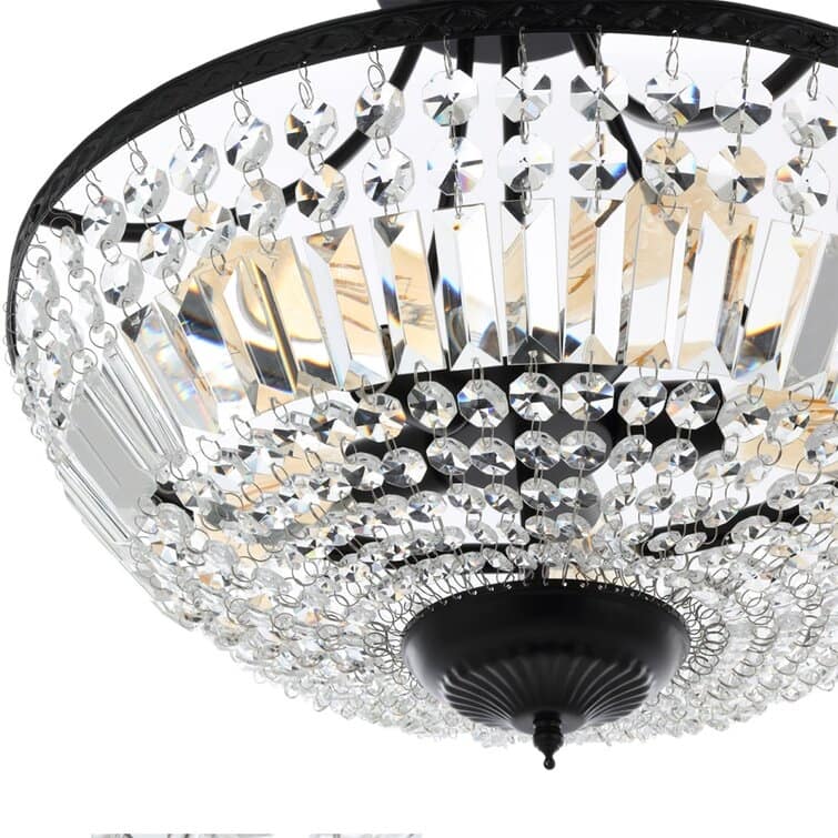 WINGBO 5-Light E26 Round Crystal Ceiling Light Fixture Semi Flush Mount - 19.5" W