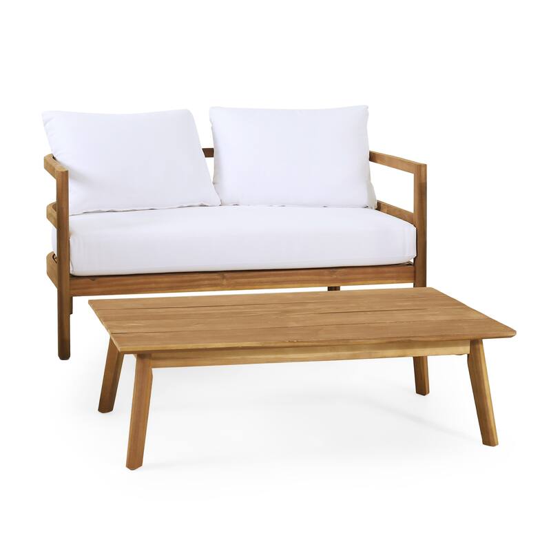 Ellendale Outdoor Acacia Wood Outdoor Loveseat and Coffee Table Set by Christopher Knight Home
