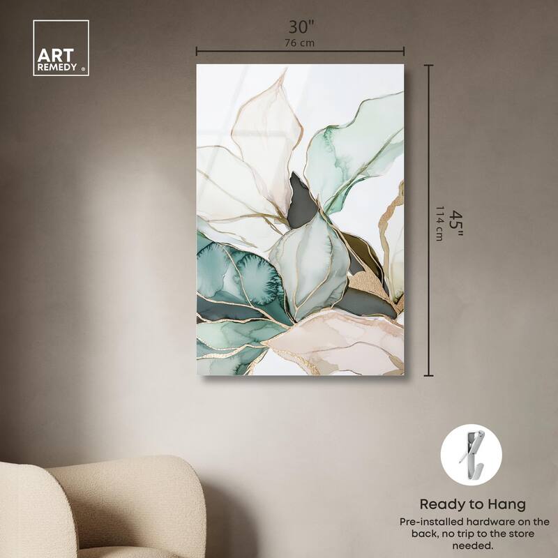Pastel Leaves with Gold III Acrylic by Art Remedy, Ready to Hang