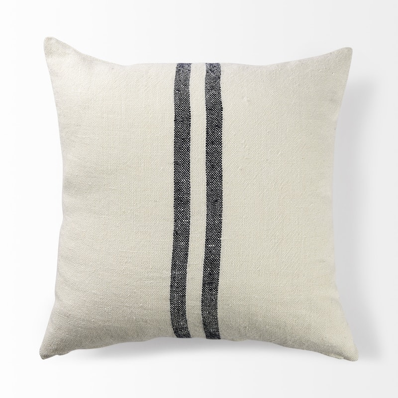 Beige and Central Blue Stripes Accent Pillow Cover