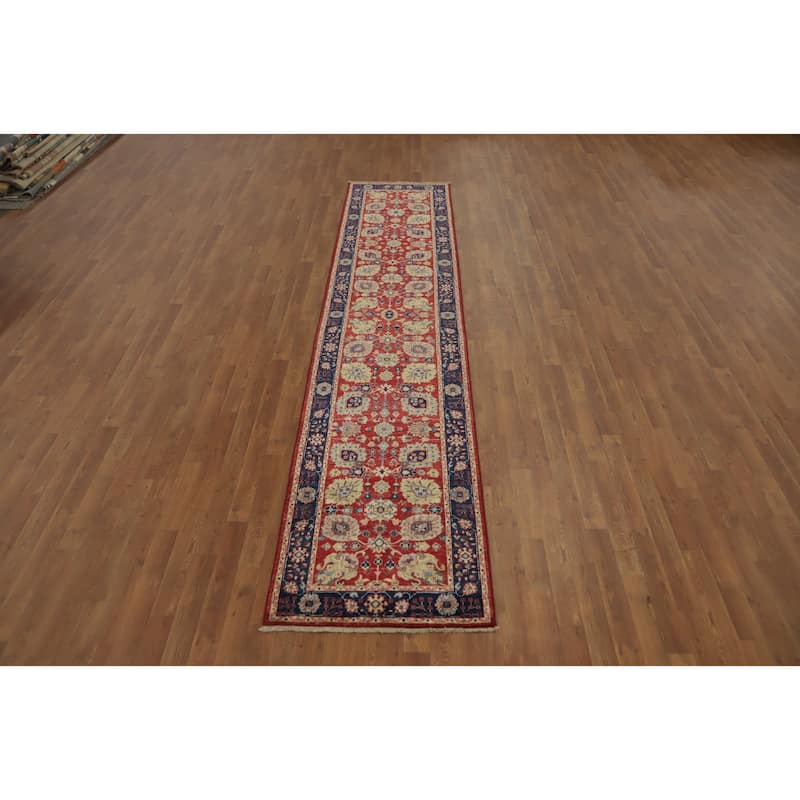 Hand Knotted Oriental 100% Wool Carpet Traditional All-Over Red Ziegler Runner Rug - 12' 0'' X 2' 6''