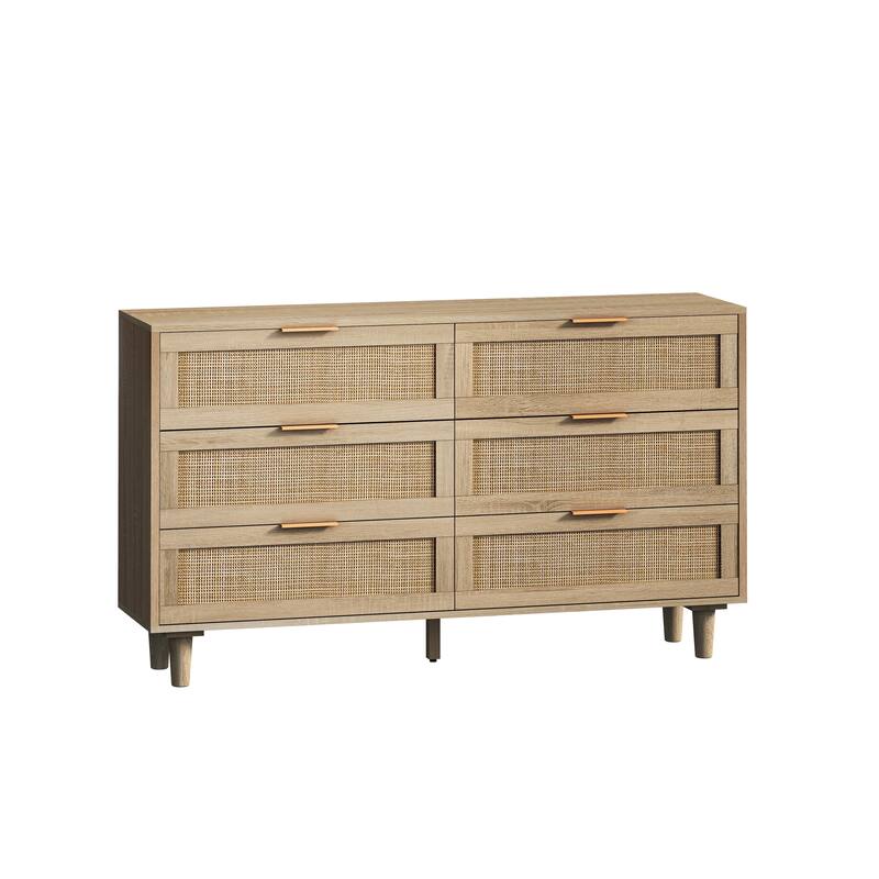 51.18"L 6-Drawers Rattan Cabinet