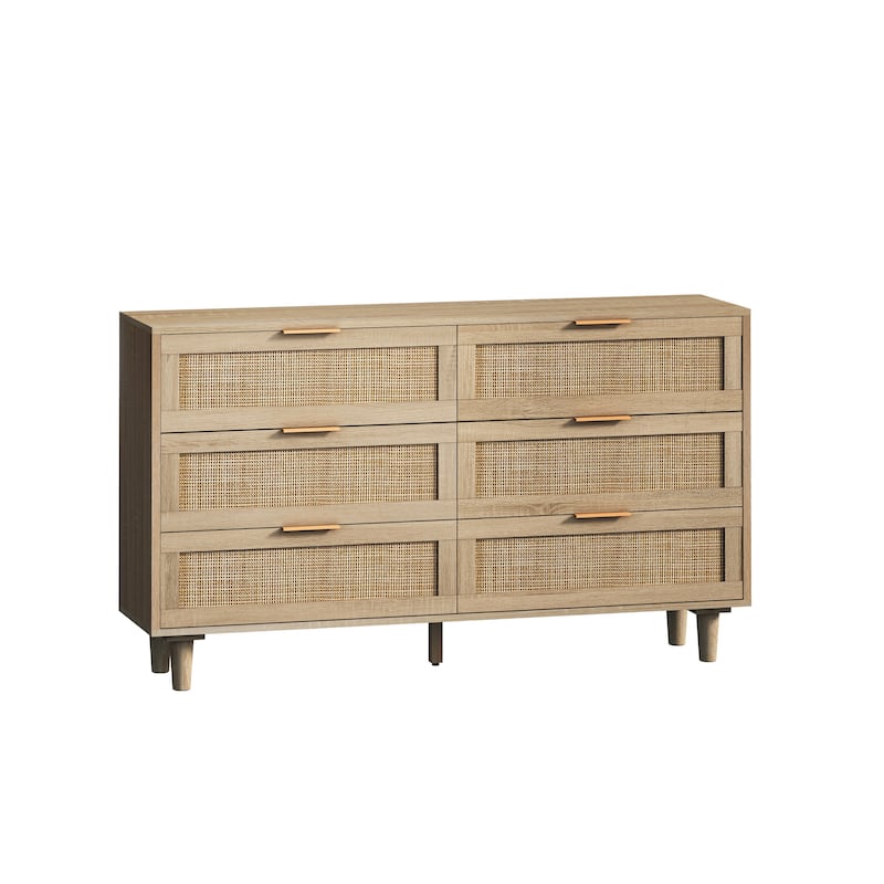 6-drawers Rattan Storage Cabinet - 51.18"L x 15.75"W x 29.53"H