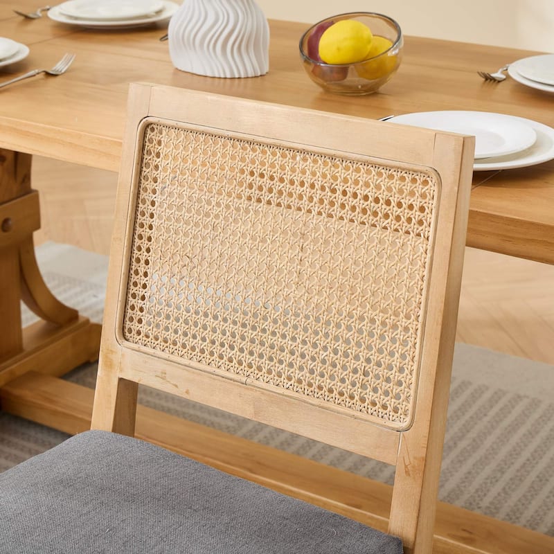 Farmhouse Rattan Dining Chairs Set of 2, Mid Century Modern Kitchen & Dining Room Chairs, Gray
