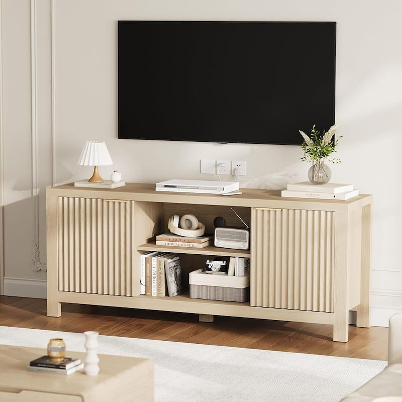 Modern Wooden TV Stand Cabinet with Adjustable Shelves for Living Room Bedroom - N/A - Oak