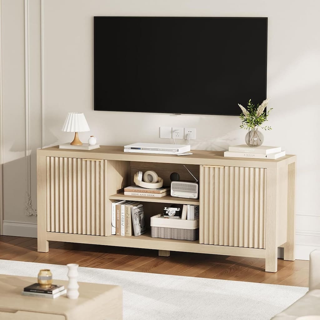 Modern Wooden TV Stand Cabinet with Adjustable Shelves for Living Room Bedroom - N/A