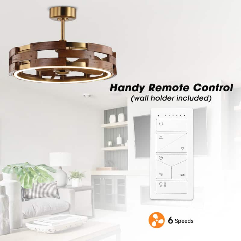 Perimost 28.4" Farmhouse Gold 3-Blade Fandelier Ceiling Fan with Light and Remote