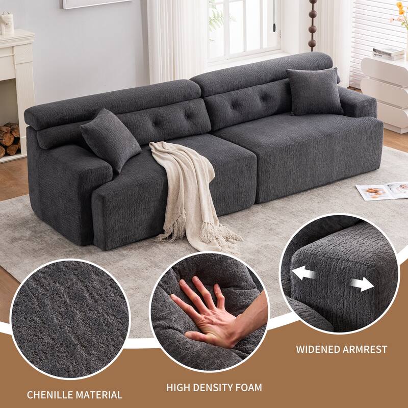 GDFStudio - Wood Grain Chenille 4-Seater 103.6" Compression Sofa