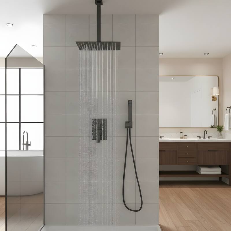 12" Ceiling-Mounted Square Shower and Handheld Showerhead Set