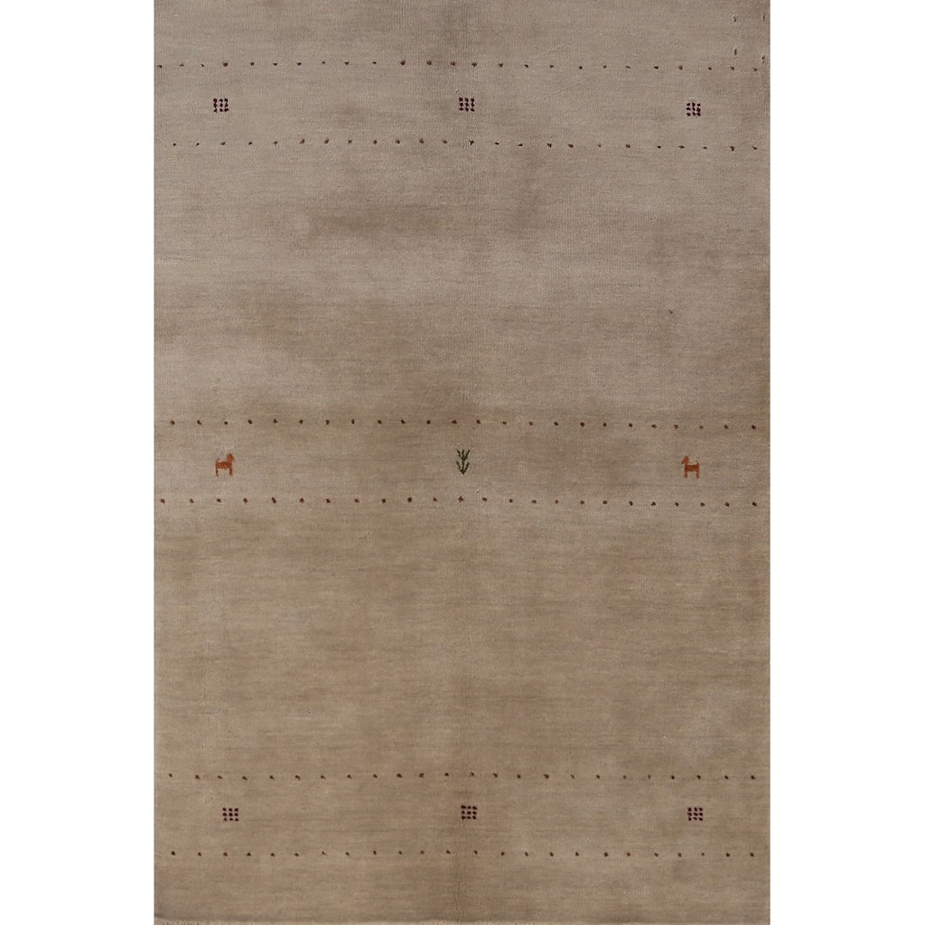 Tribal Gabbeh Indian Rug Handmade Beige Modern Wool Carpet - 4'0" x 5'11"