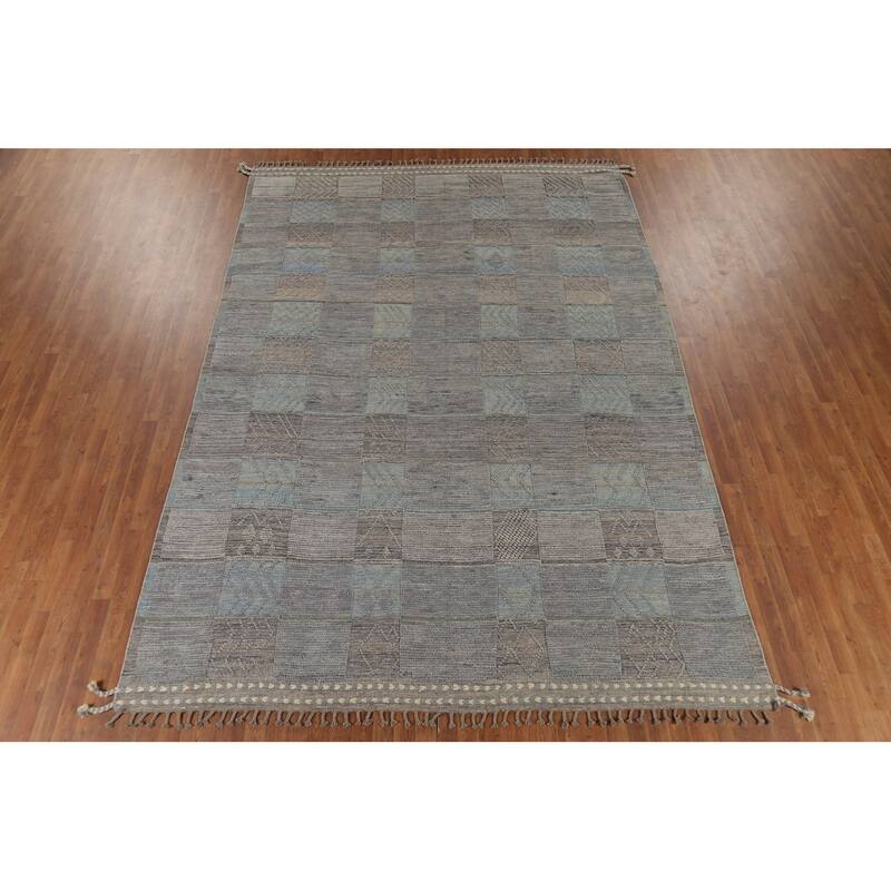 All-Over Checkered Moroccan Area Rug Handmade Wool Carpet - 8'9"x 12'7"
