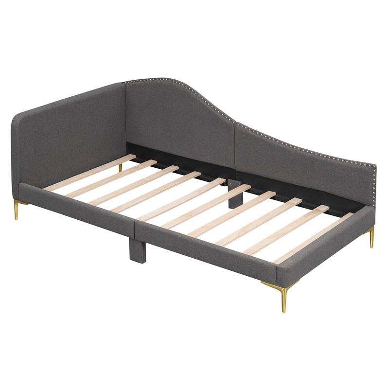 Twin Size Upholstered Daybed with Headboard and Armrest, Support Legs