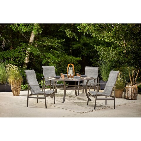 Aspen Sling 5 Piece Dining Set with 4 Ultra High Back Dining Chairs, and 60-inch Round Dining Table