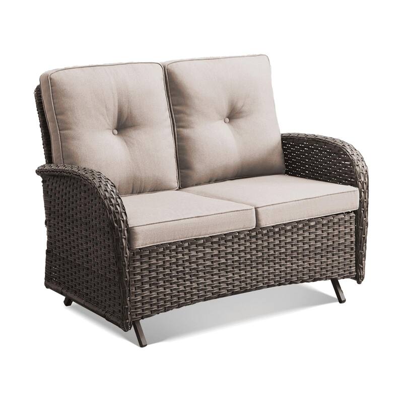 Outdoor Glider Loveseat Patio Wicker Sofa