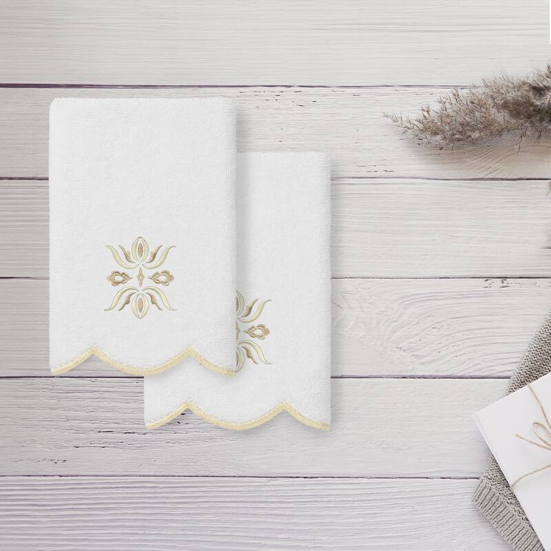 Authentic Hotel and Spa 100% Turkish Cotton FLOWER CREST Scallop Towel Collection